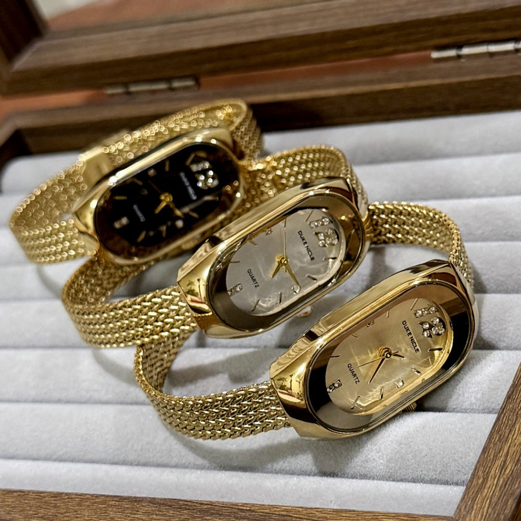 SUNLIFEX oval mesh bracelet watch collection in gold tone alternate view