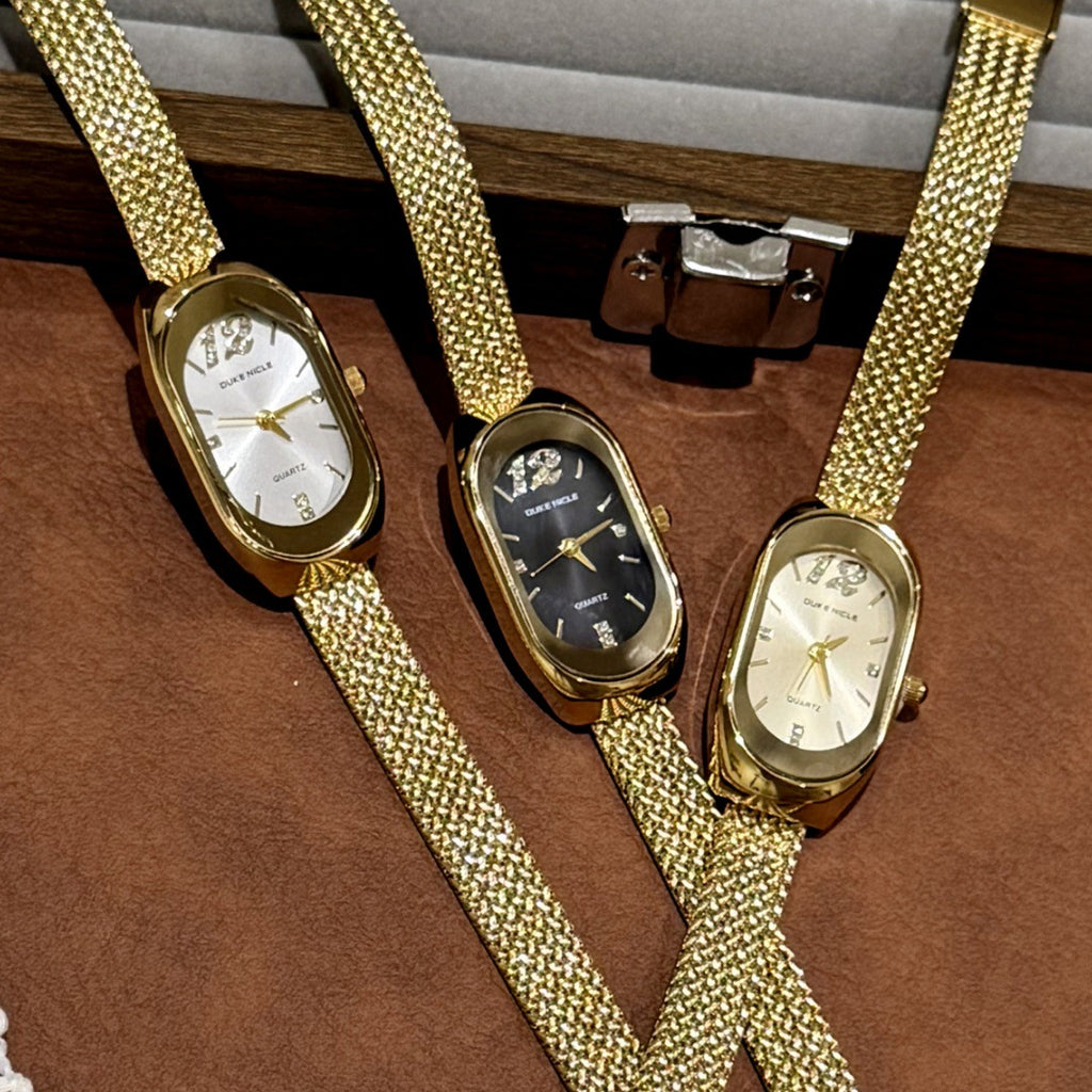 SUNLIFEX oval mesh bracelet watch collection in gold tone