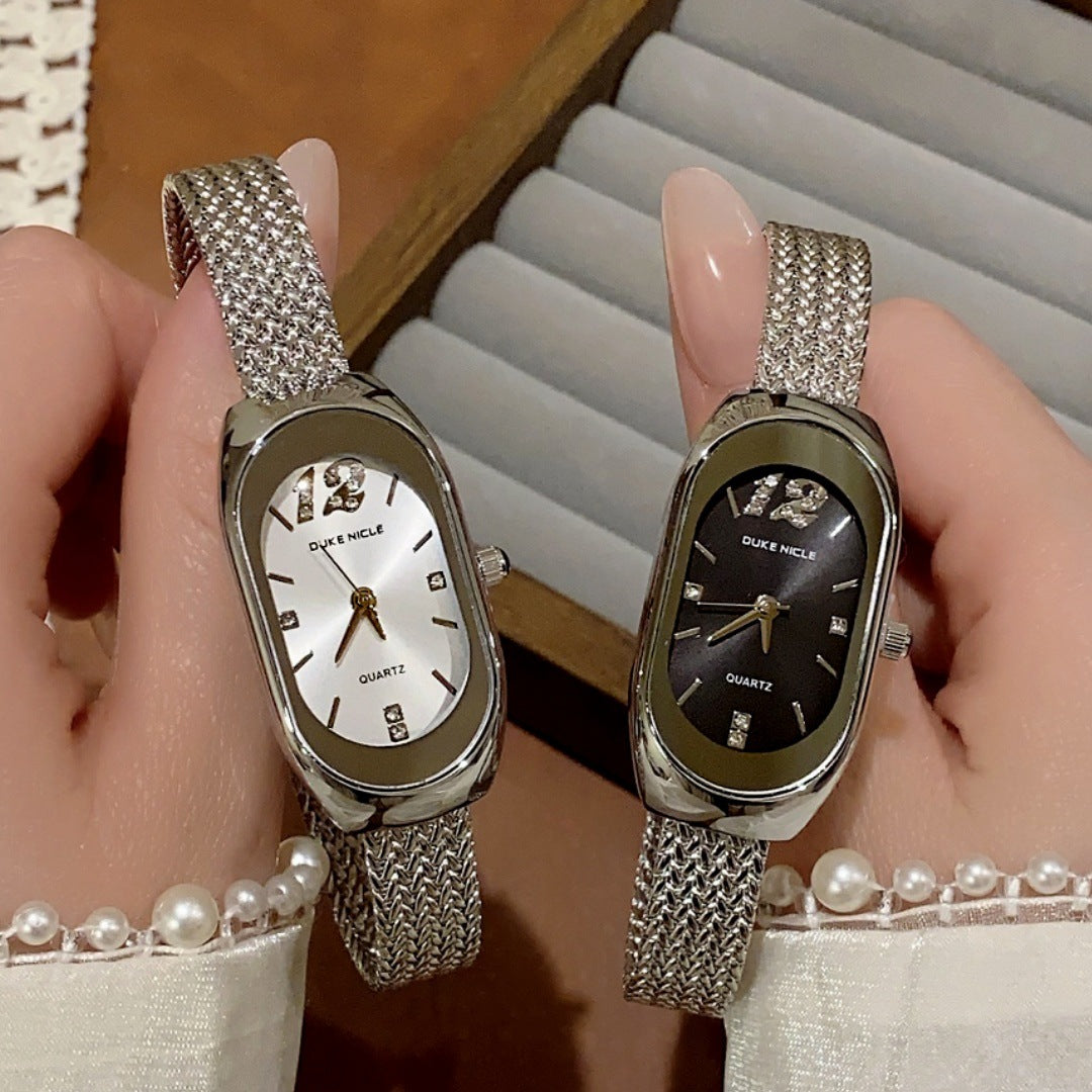 SUNLIFEX oval mesh bracelet watches in silver tone