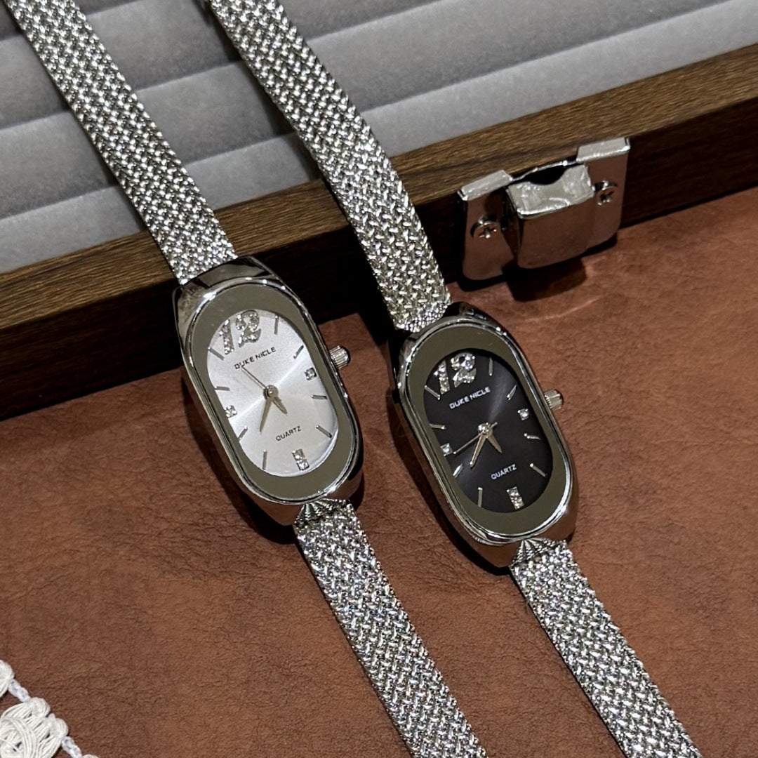 SUNLIFEX oval mesh bracelet watch collection in silver tone
