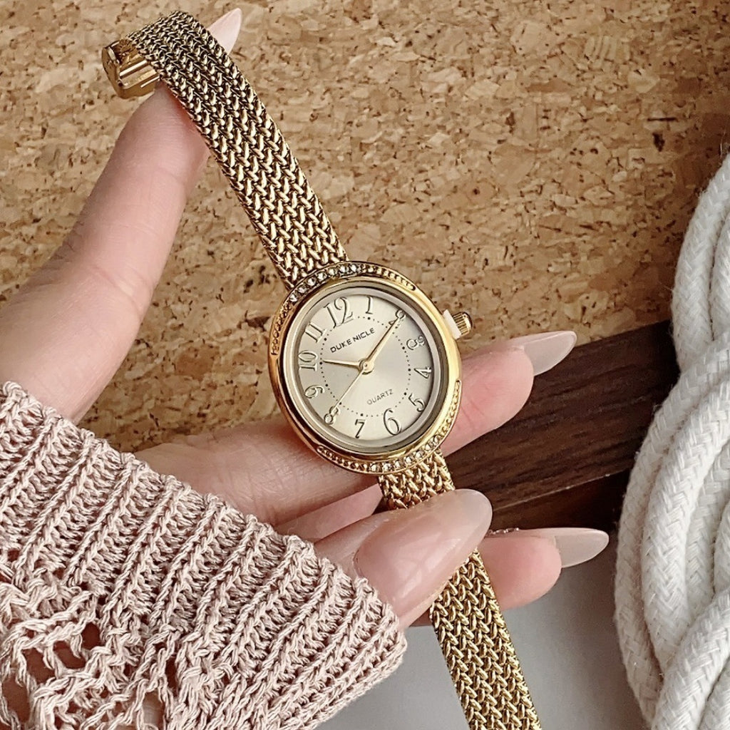 SUNLIFEX vintage mesh bracelet watch in gold tone with champagne dial alternate view