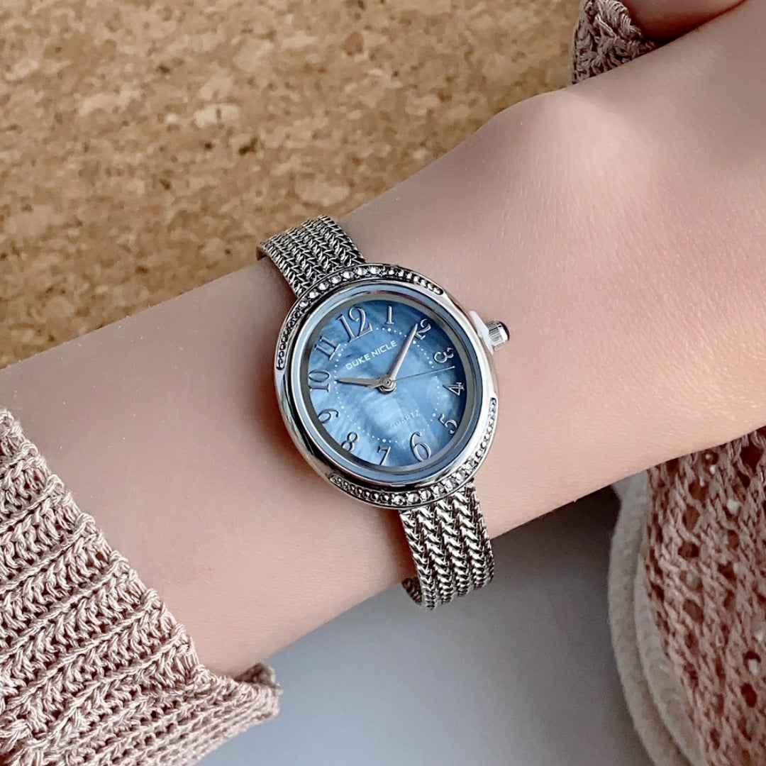 SUNLIFEX vintage mesh bracelet watch in silver tone with blue dial