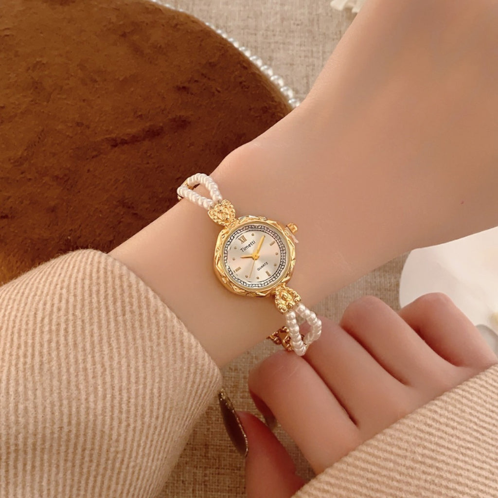 Timett double-pearl bracelet watch in gold tone alternate view