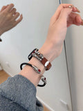 Vintage beaded leather Apple Watch bracelet band in brown