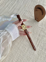 Vintage Crystal Petite Watch - Women's Leather Strap & Stretch Bracelet Watch
