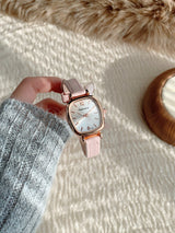 Vintage Rose Gold Cushion Case Women's Leather Strap Quartz Watch - Minimal Square Dial Office Casual Wristwatch