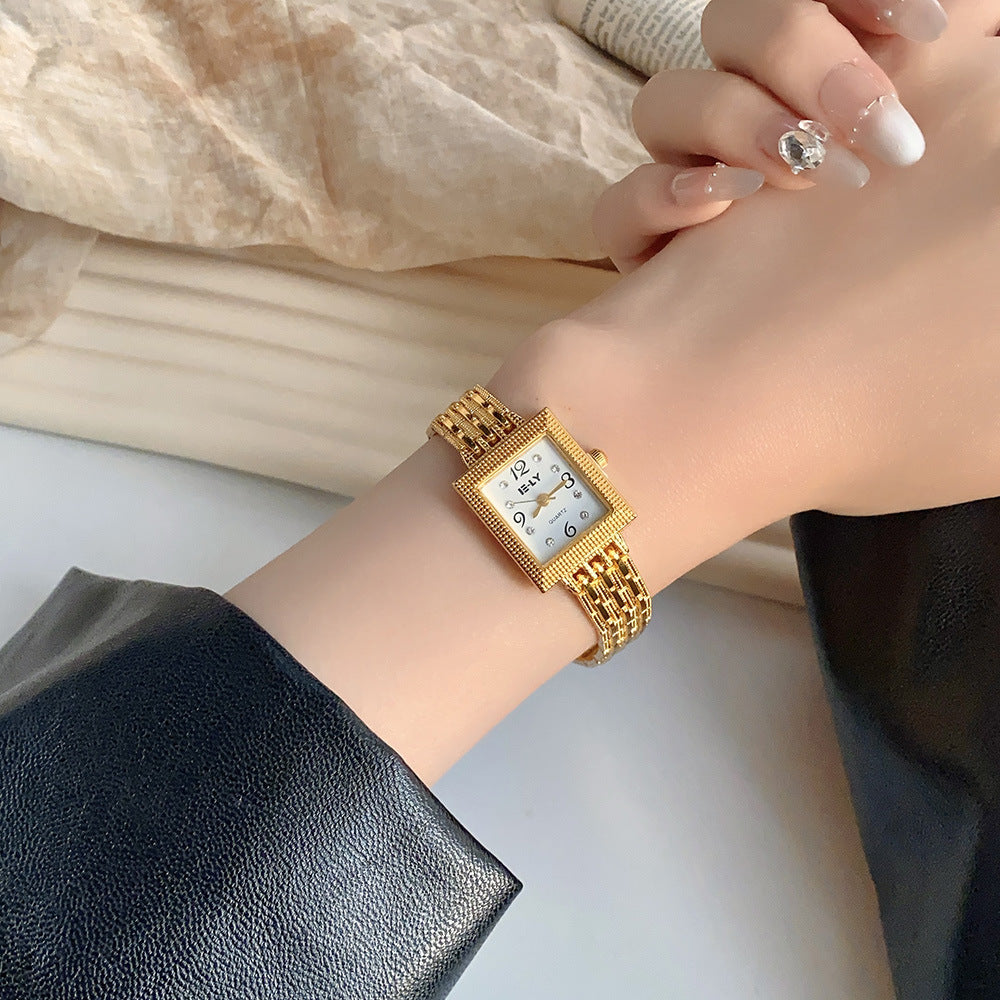 Women's vintage gold-tone square jewelry bracelet quartz watch
