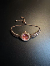 Vintage Pink Crystal Leaf Bracelet Watch - Women's Round Quartz Jewelry Watch