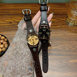 Vintage Roman Rivet Watch - Women's Leather Strap Quartz Watch