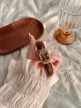 Vintage Gold Square Women's Leather Strap Quartz Watch - Retro Mini Dial Elegant Office Casual Wristwatch