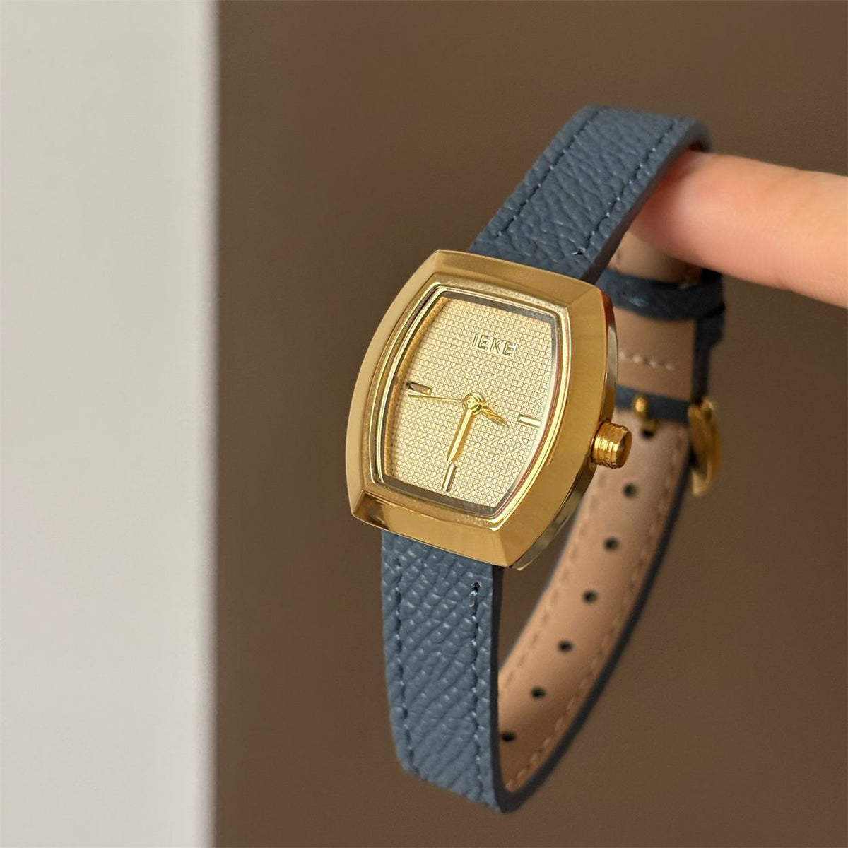 IEKE Refined Tonneau Dial Watch with Genuine Leather Strap - Vintage Quartz Watch for Women
