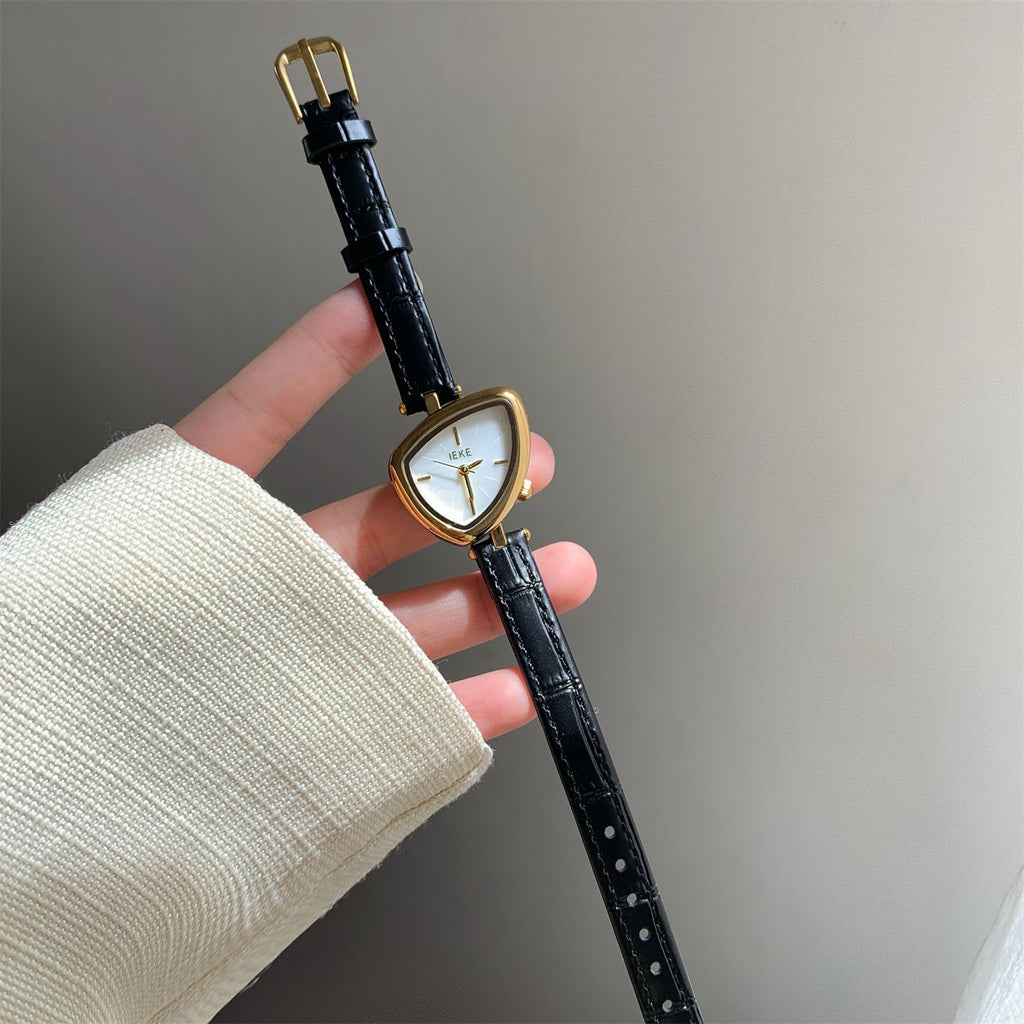 IEKE Sculptural Triangle Dial Steel Bracelet Watch - Geometric Quartz Watch for Women