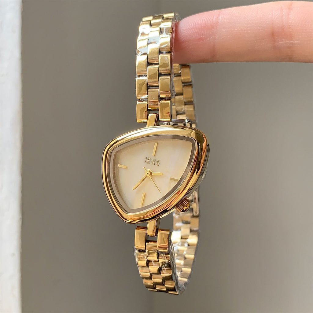 IEKE Sculptural Triangle Dial Steel Bracelet Watch - Geometric Quartz Watch for Women