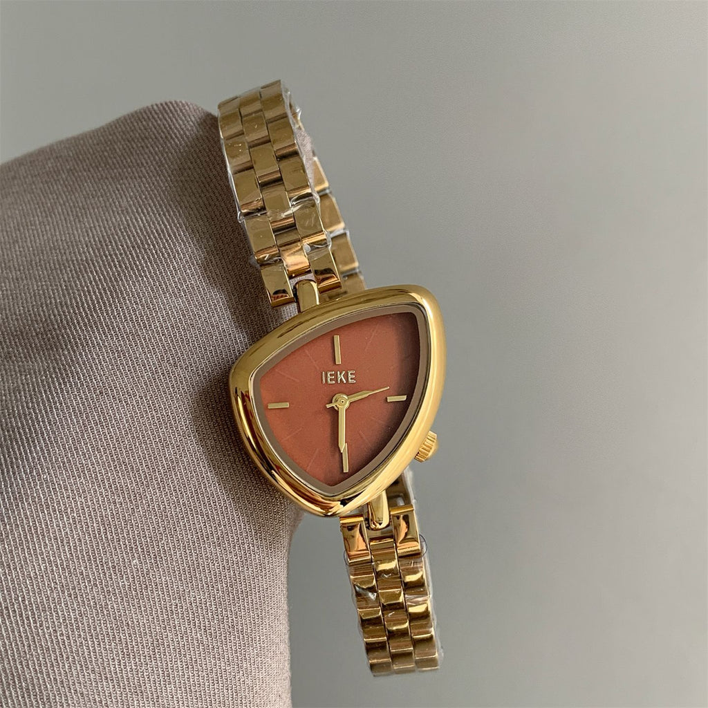 IEKE Sculptural Triangle Dial Steel Bracelet Watch - Geometric Quartz Watch for Women