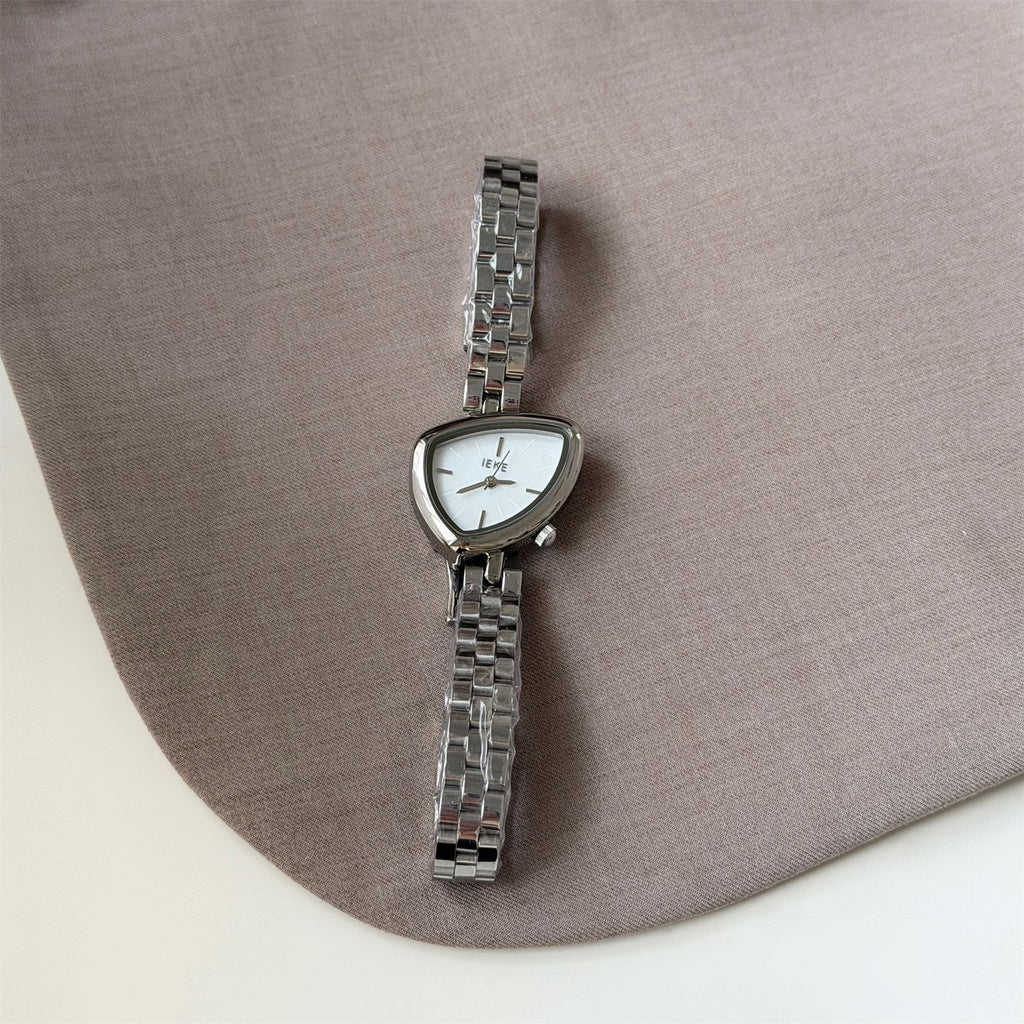 IEKE Sculptural Triangle Dial Steel Bracelet Watch - Geometric Quartz Watch for Women