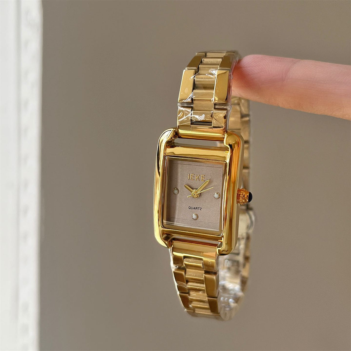 French Vintage Petite Square Gold Steel Bracelet Watch - Minimalist Tank Watch for Women