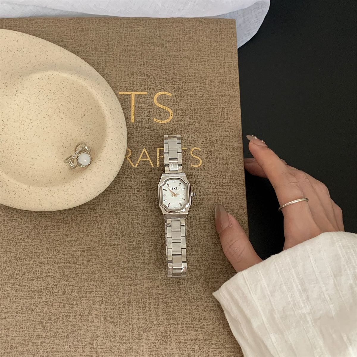 IEKE Sculptural Vase Silhouette Mother of Pearl Watch - Crystal Bezel Steel Bracelet Quartz Watch for Women