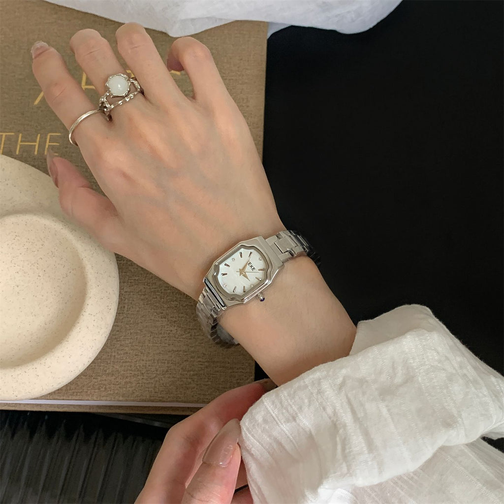IEKE Sculptural Vase Silhouette Mother of Pearl Watch - Crystal Bezel Steel Bracelet Quartz Watch for Women
