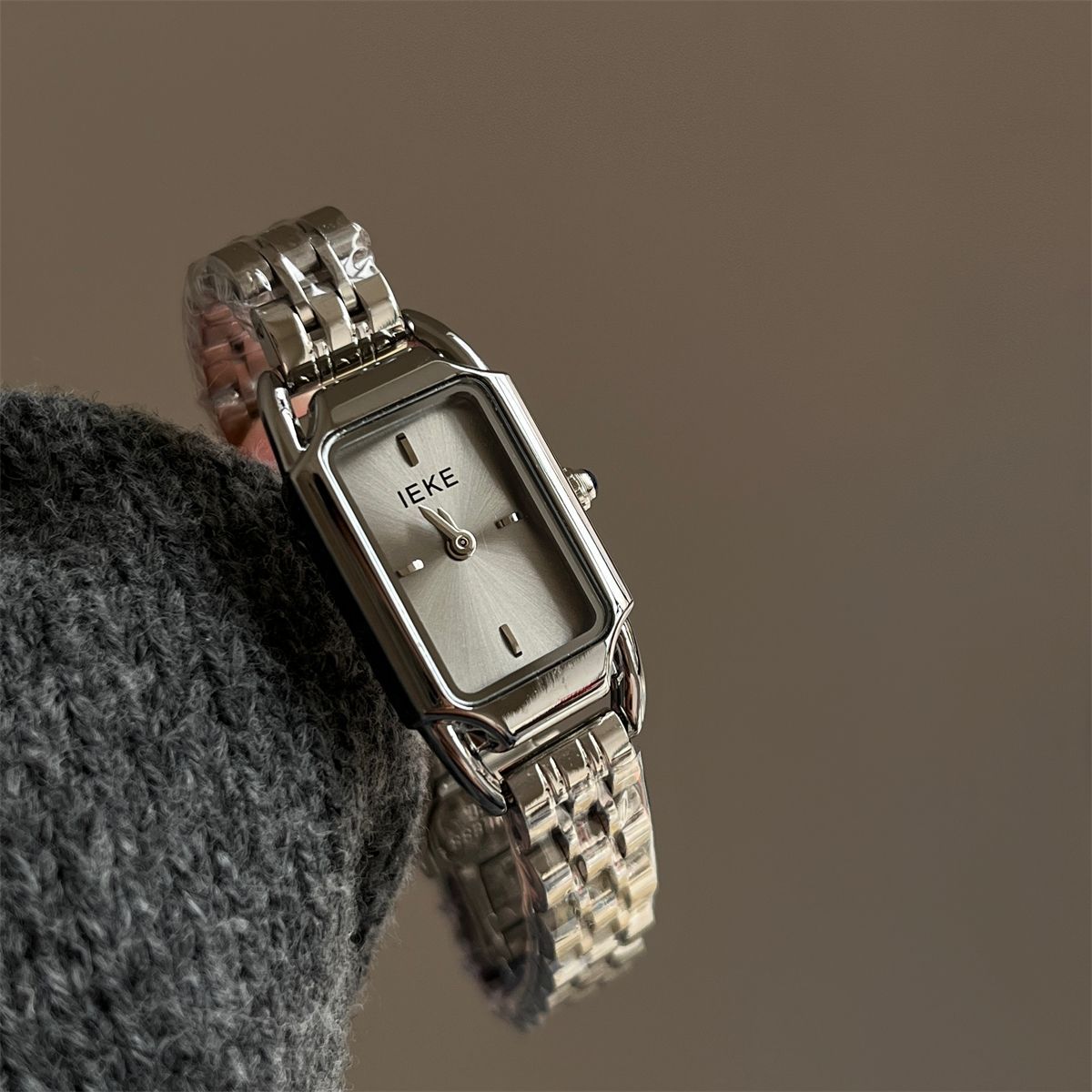 IEKE Monochromatic Silver Steel Watch with Slate Grey Dial - Modern Minimalist Quartz Watch for Women