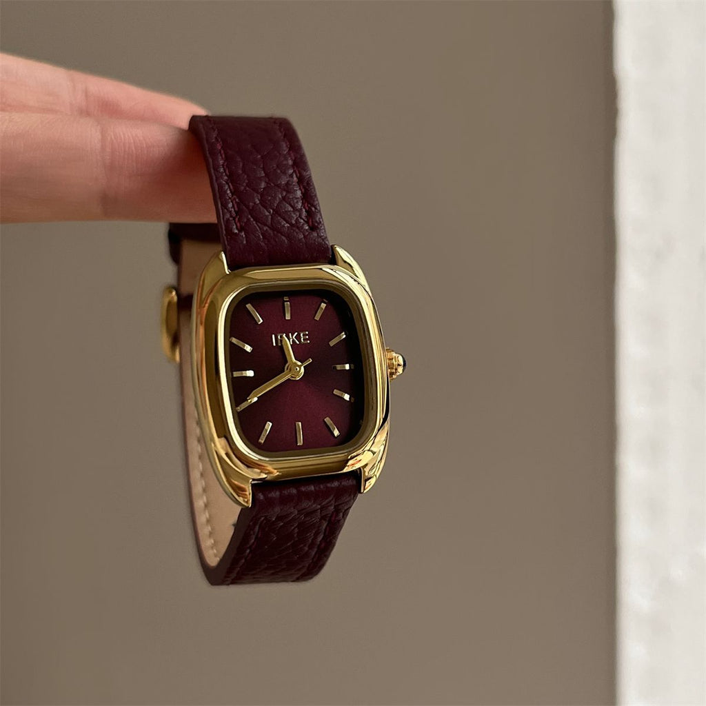 IEKE Eastern Minimalist Square Petite Watch with Leather Strap - Zen Chic Quartz Watch for Women