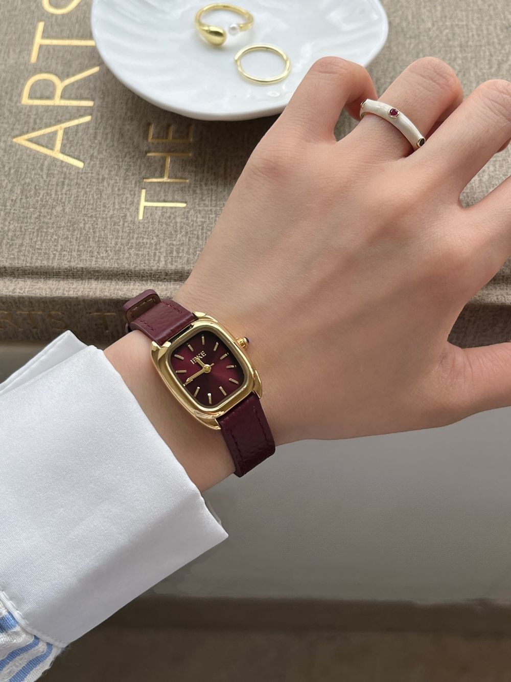 IEKE Eastern Minimalist Square Petite Watch with Leather Strap - Zen Chic Quartz Watch for Women