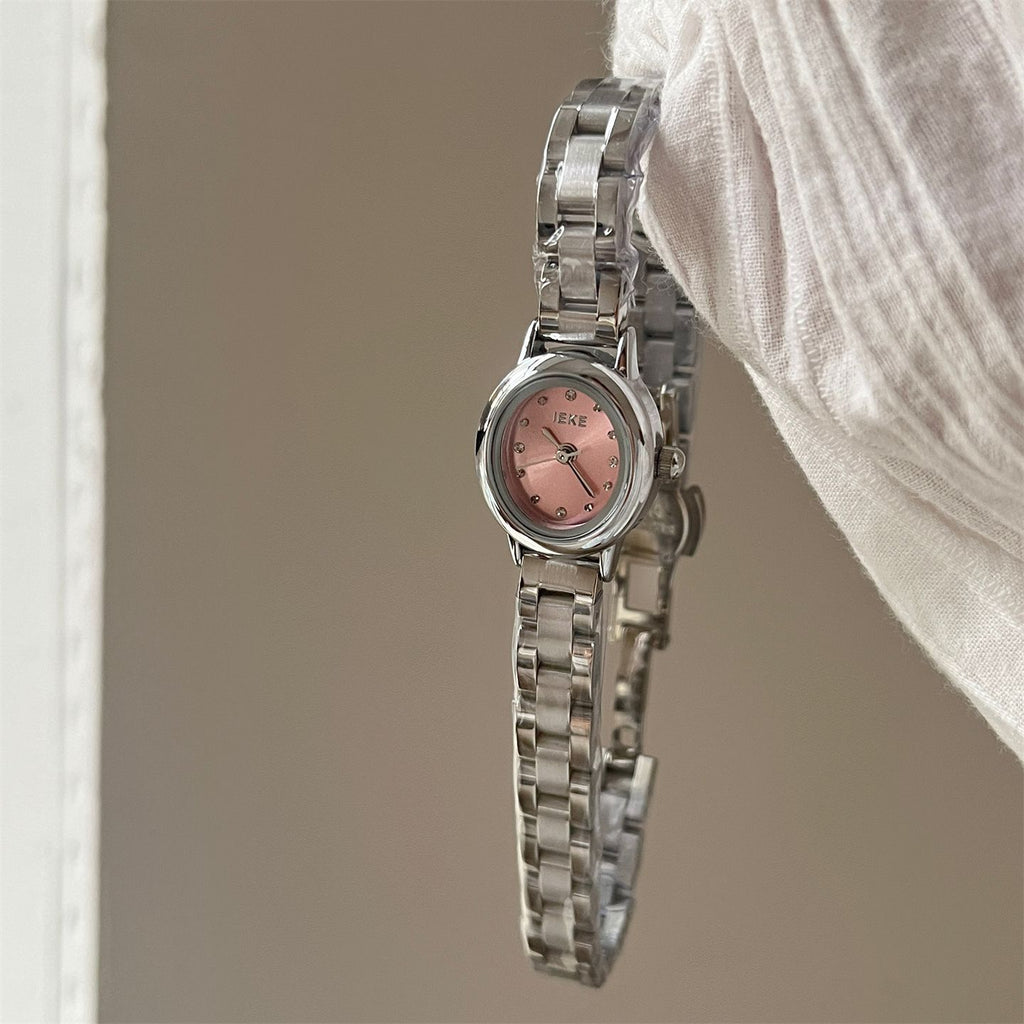 IEKE Mini Round Dial Steel Bracelet Academic Watch - Preppy Petite Quartz Watch for Women