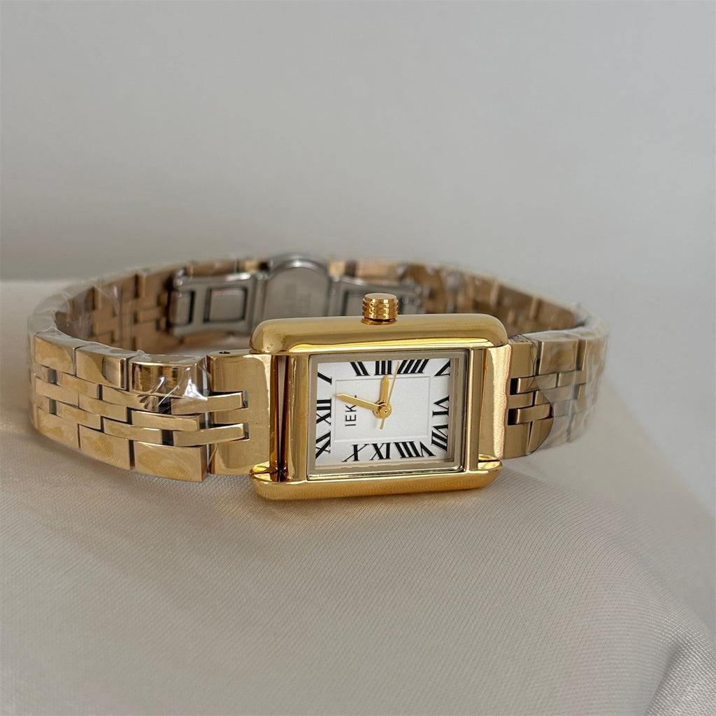 IEKE Classic Rectangular Tank Steel Bracelet Watch - Modern Architectural Quartz Watch for Women