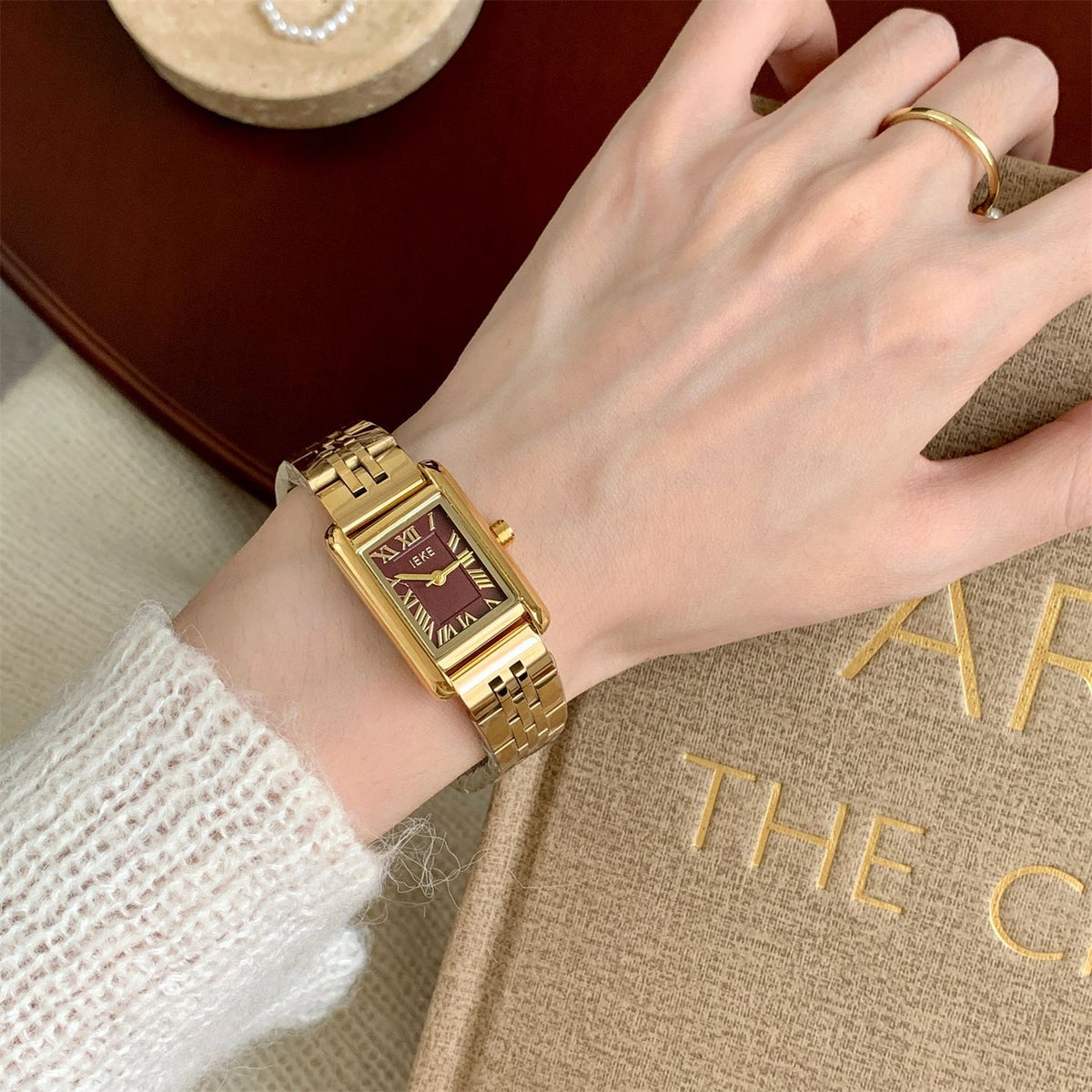 IEKE Classic Rectangular Tank Steel Bracelet Watch - Modern Architectural Quartz Watch for Women