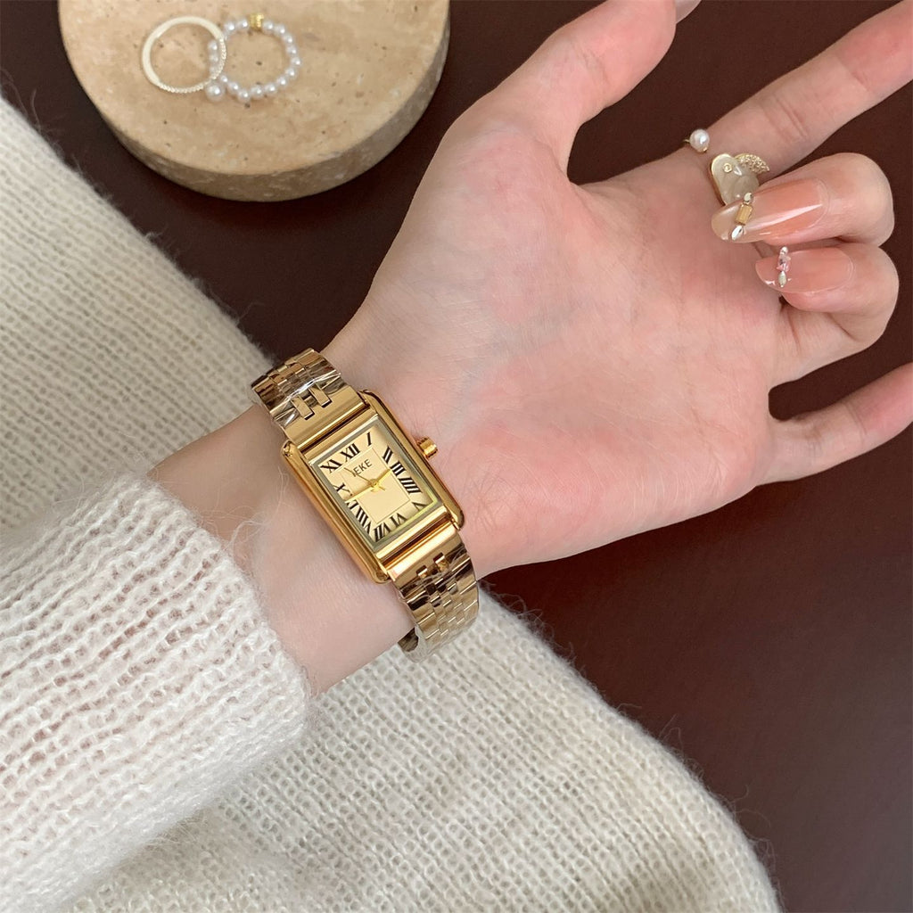 IEKE Classic Rectangular Tank Steel Bracelet Watch - Modern Architectural Quartz Watch for Women