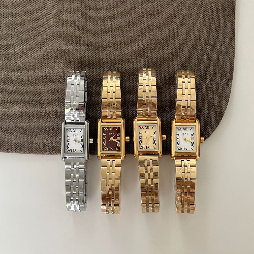 IEKE Classic Rectangular Tank Steel Bracelet Watch - Modern Architectural Quartz Watch for Women