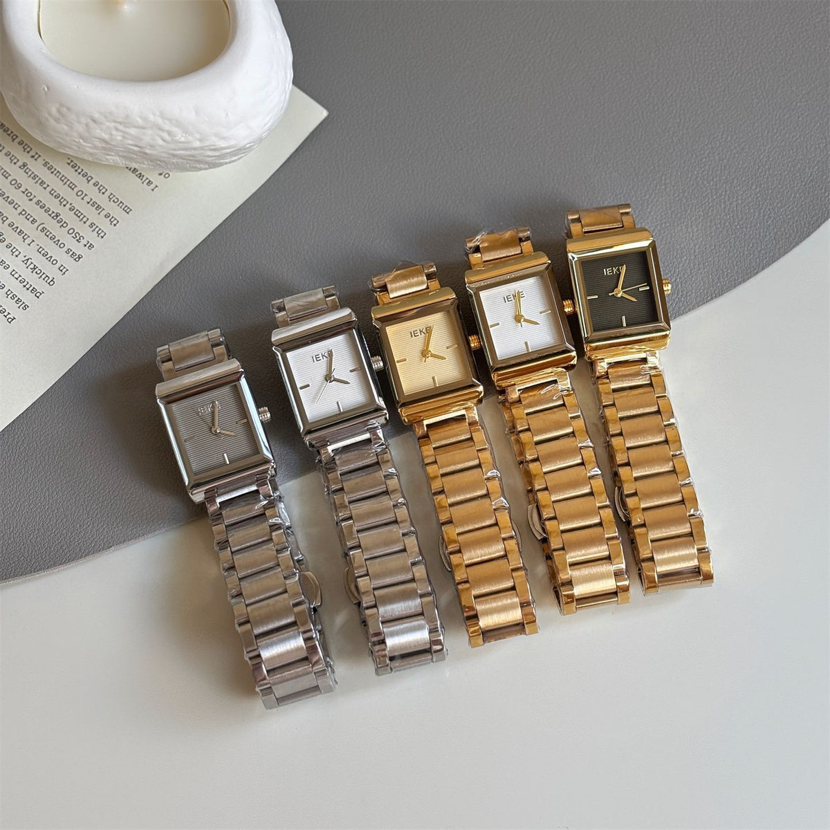 IEKE Executive Square Gold Steel Bracelet Watch - Timeless Business Quartz Watch for Women