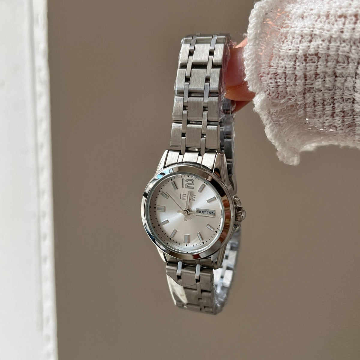 IEKE Slate Grey Minimalist Petite Dial Watch - Monochromatic Cold Aesthetic Quartz Watch for Women