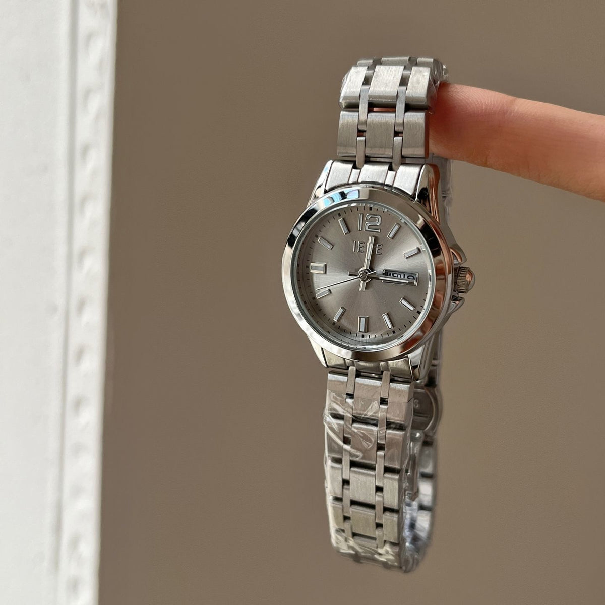 IEKE Slate Grey Minimalist Petite Dial Watch - Monochromatic Cold Aesthetic Quartz Watch for Women