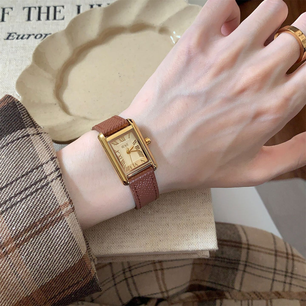 IEKE Vintage Artistic Petite Dial Leather Watch - Retro Chic Quartz Dress Watch for Women