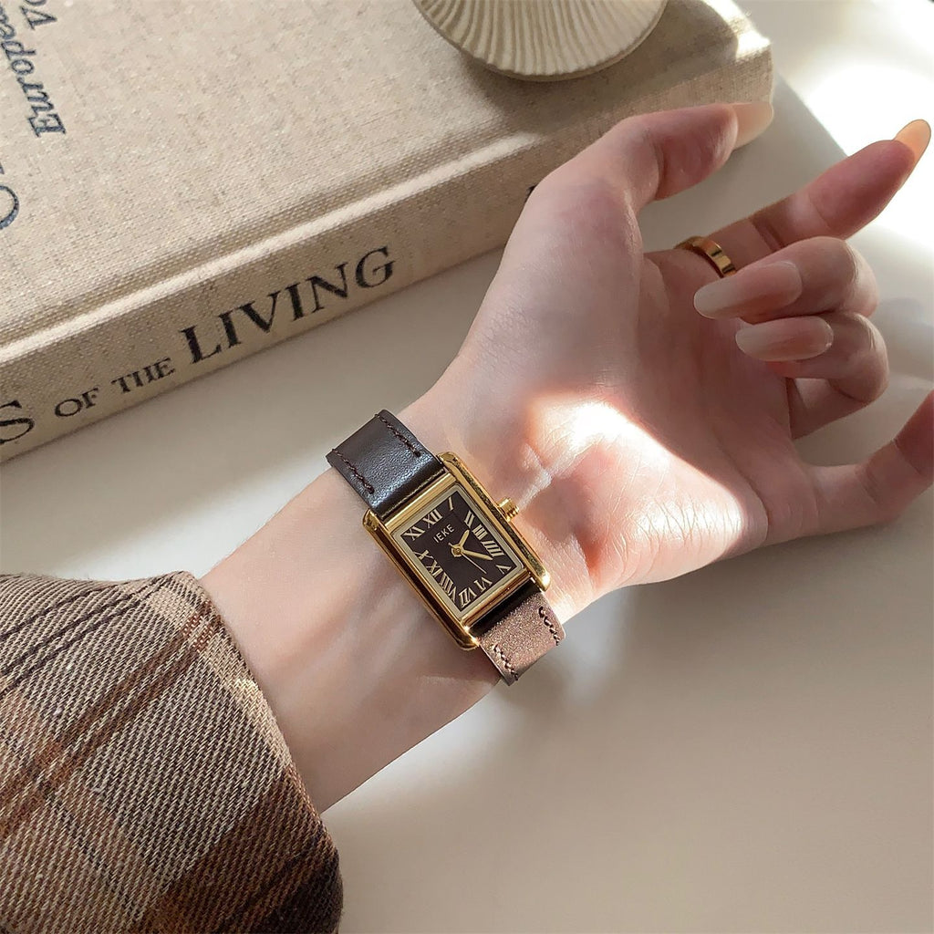 IEKE Vintage Artistic Petite Dial Leather Watch - Retro Chic Quartz Dress Watch for Women