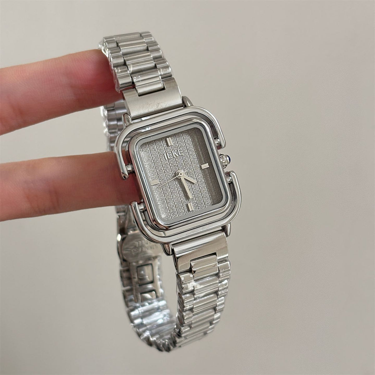 IEKE Double-Tier Square Frame Leather Watch - Architectural Vintage Quartz Watch for Women