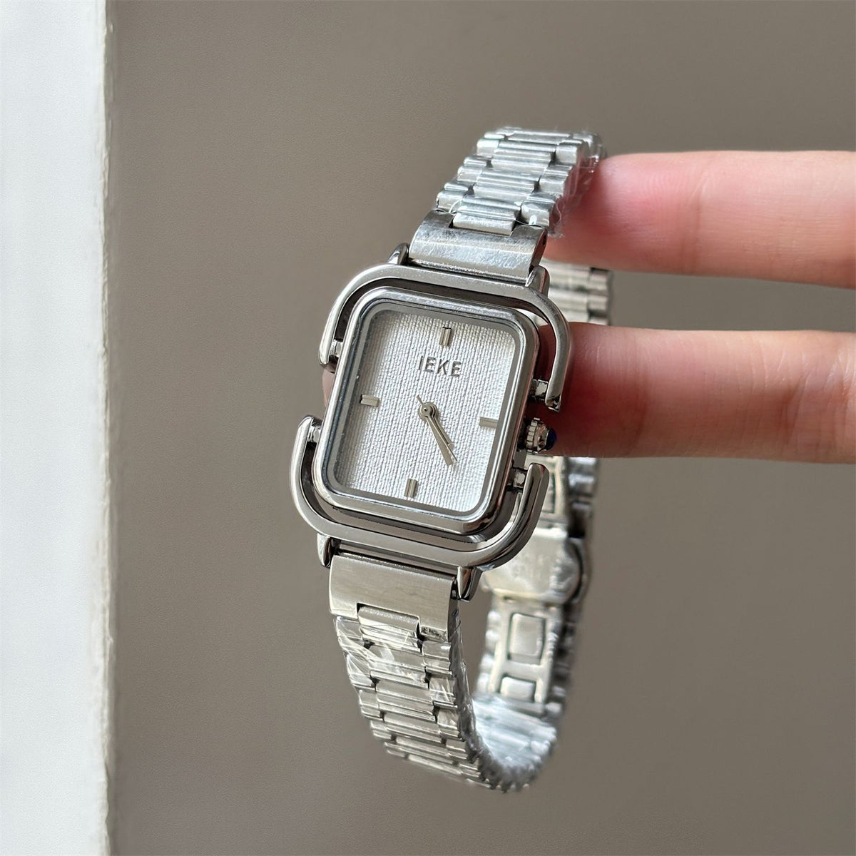 IEKE Double-Tier Square Frame Leather Watch - Architectural Vintage Quartz Watch for Women