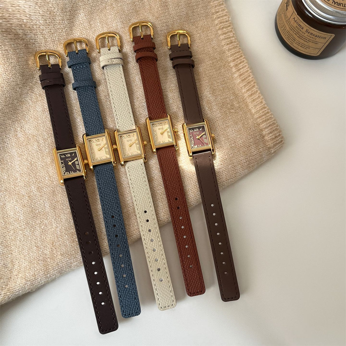 IEKE Vintage Artistic Petite Dial Leather Watch - Retro Chic Quartz Dress Watch for Women