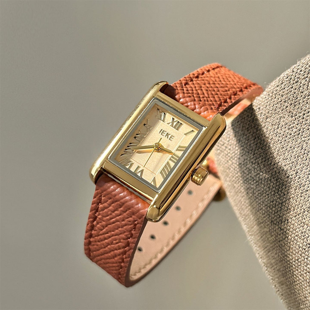 IEKE Vintage Artistic Petite Dial Leather Watch - Retro Chic Quartz Dress Watch for Women