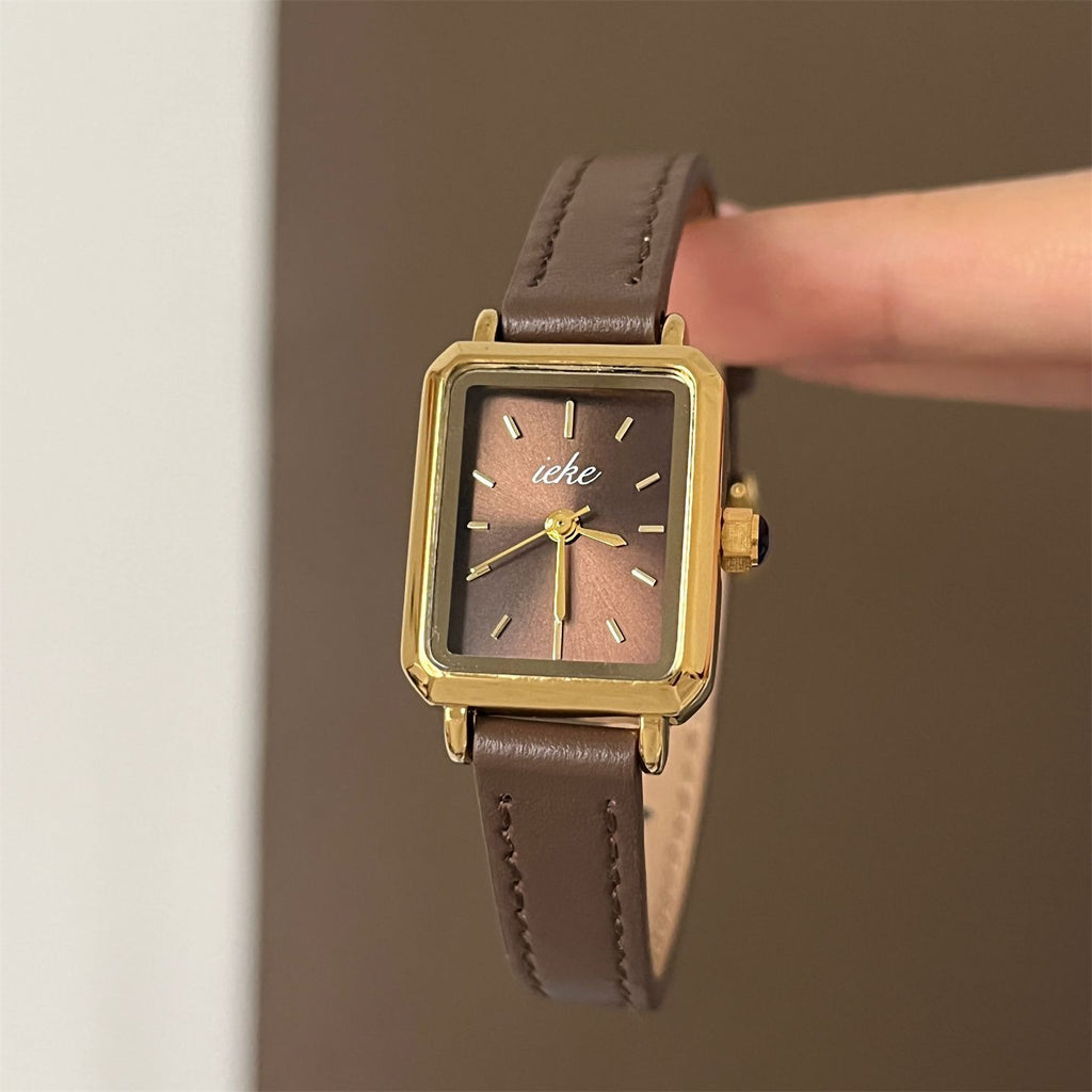IEKE Preppy Academic Rectangular Tank Leather Watch - Collegiate Quartz Watch for Women