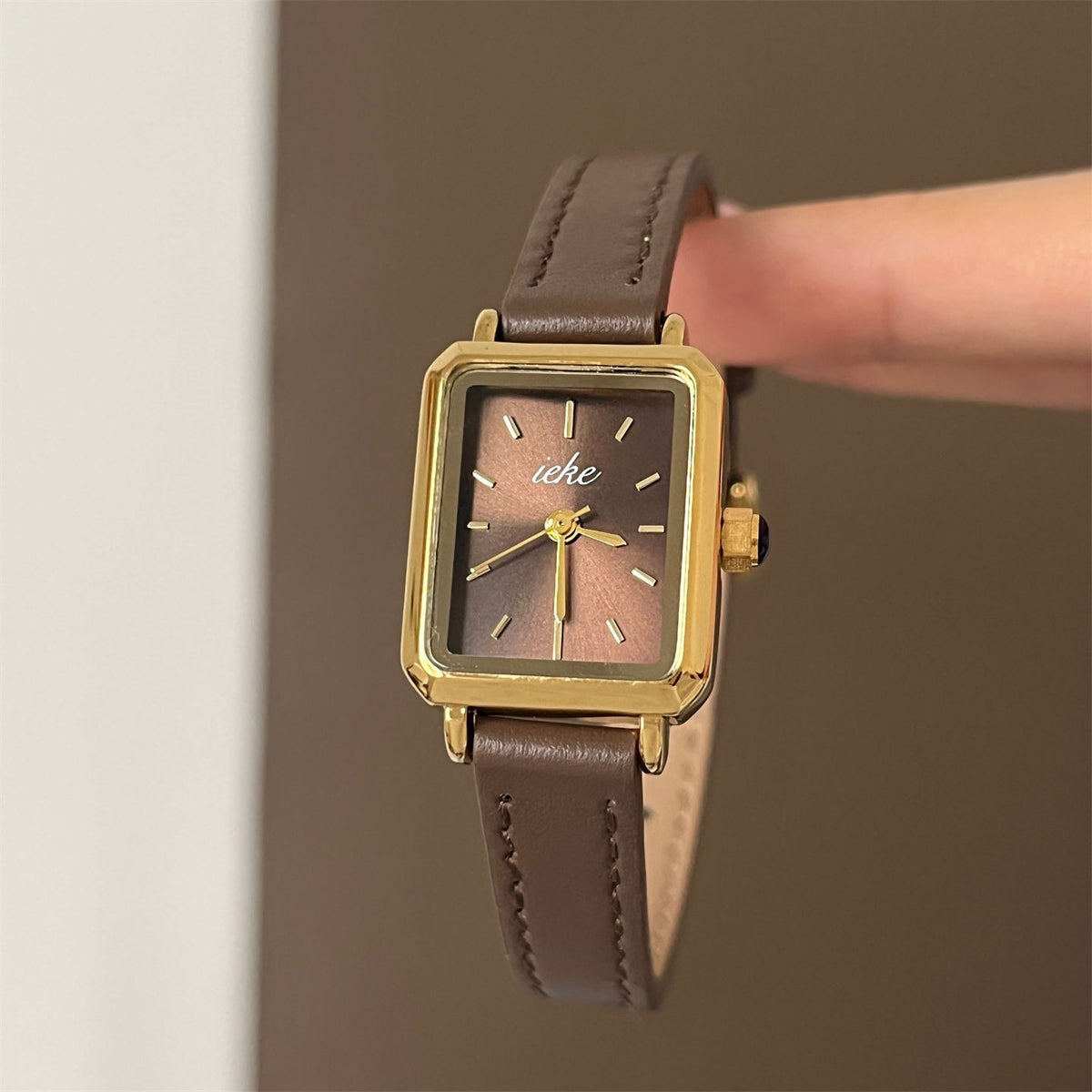 IEKE Preppy Academic Rectangular Tank Leather Watch - Collegiate Quartz Watch for Women