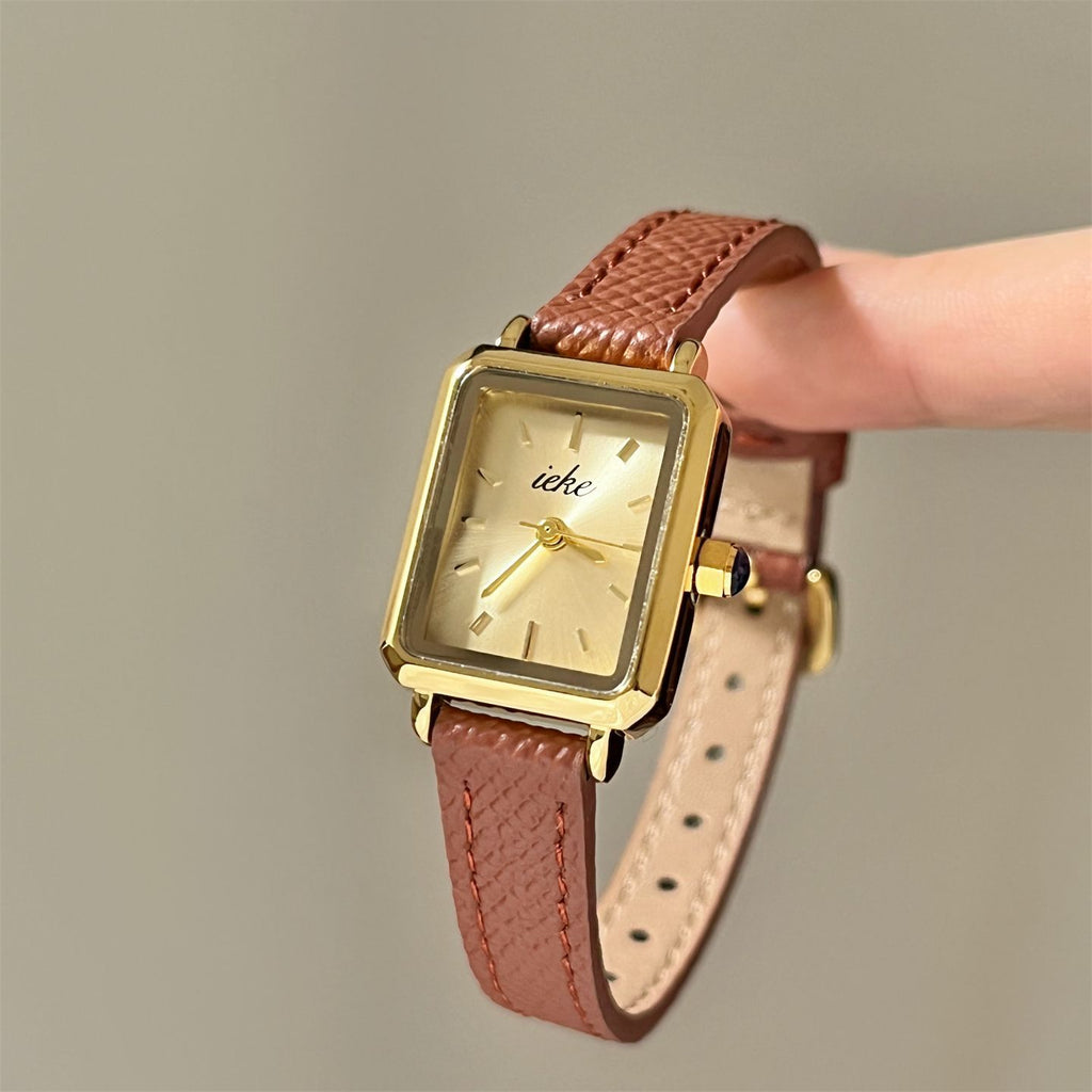 IEKE Preppy Academic Rectangular Tank Leather Watch - Collegiate Quartz Watch for Women