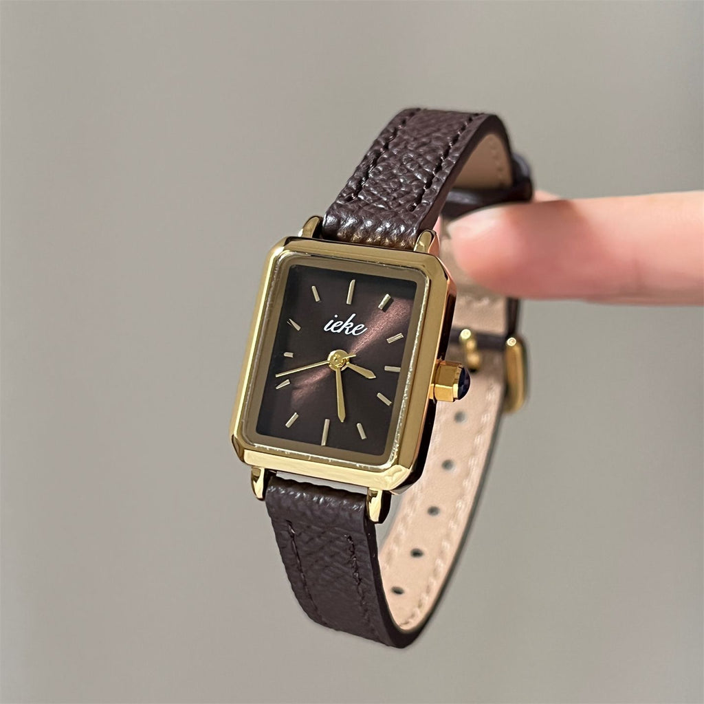 IEKE Preppy Academic Rectangular Tank Leather Watch - Collegiate Quartz Watch for Women