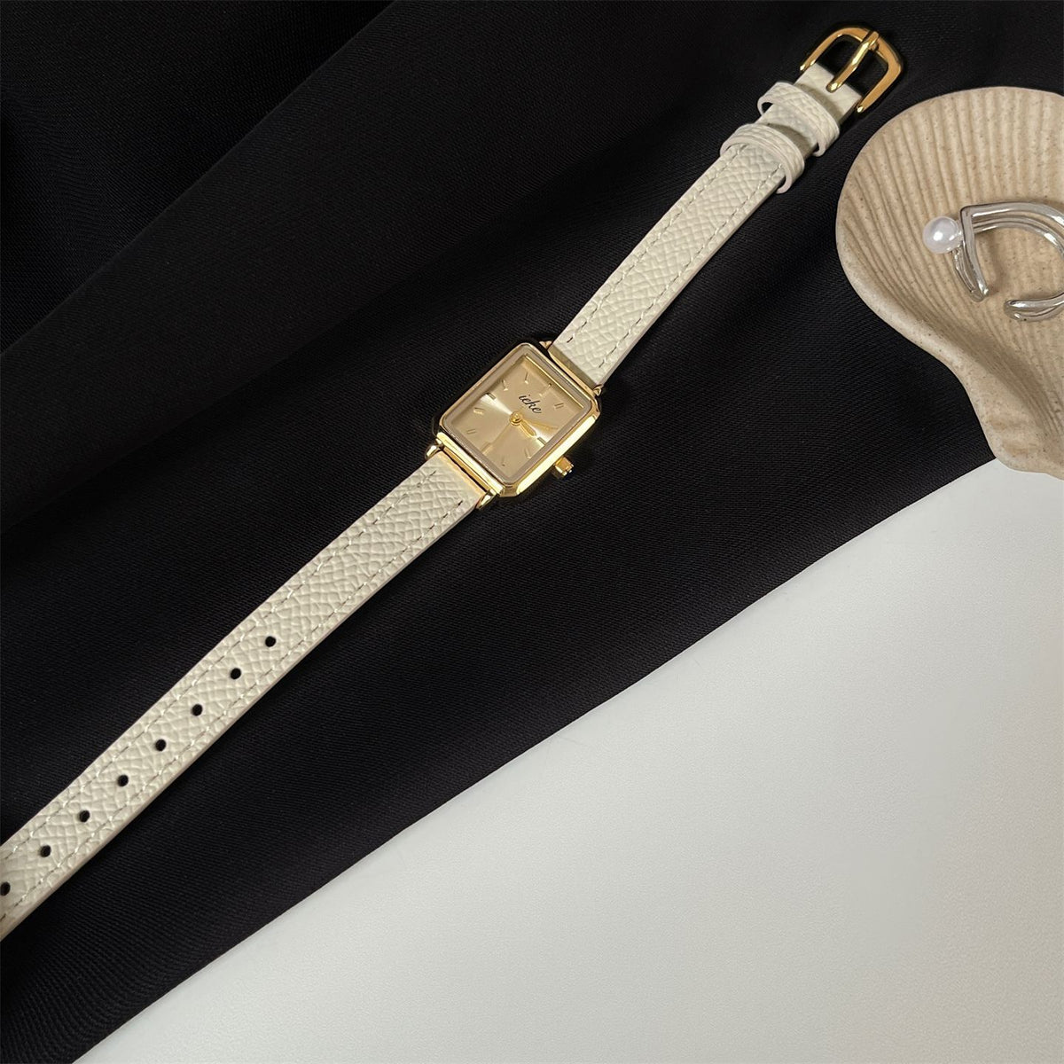 IEKE Preppy Academic Rectangular Tank Leather Watch - Collegiate Quartz Watch for Women