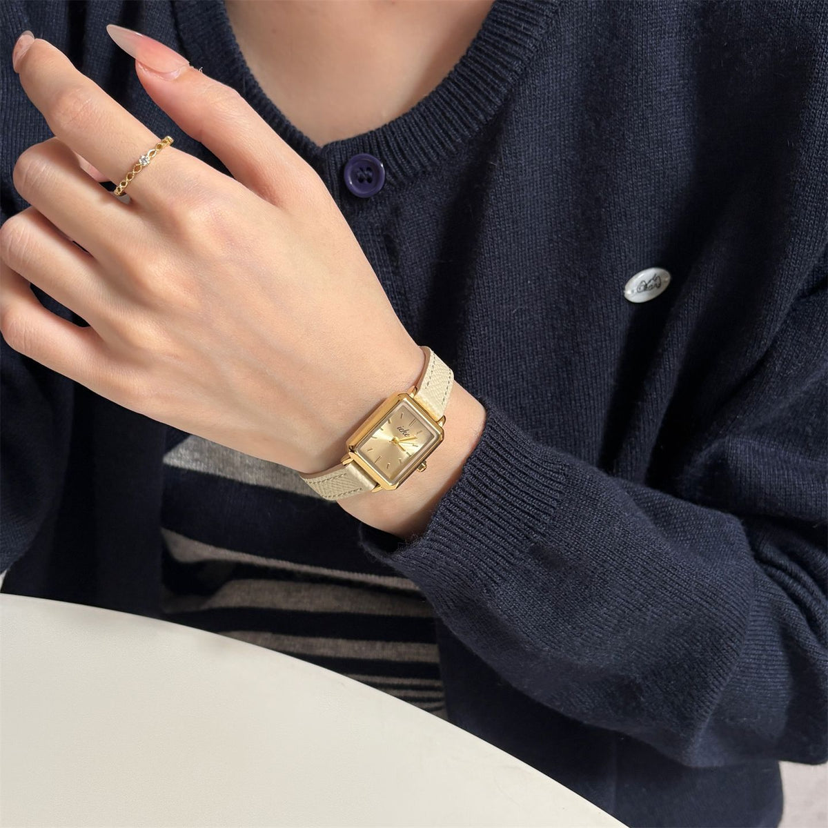 IEKE Preppy Academic Rectangular Tank Leather Watch - Collegiate Quartz Watch for Women