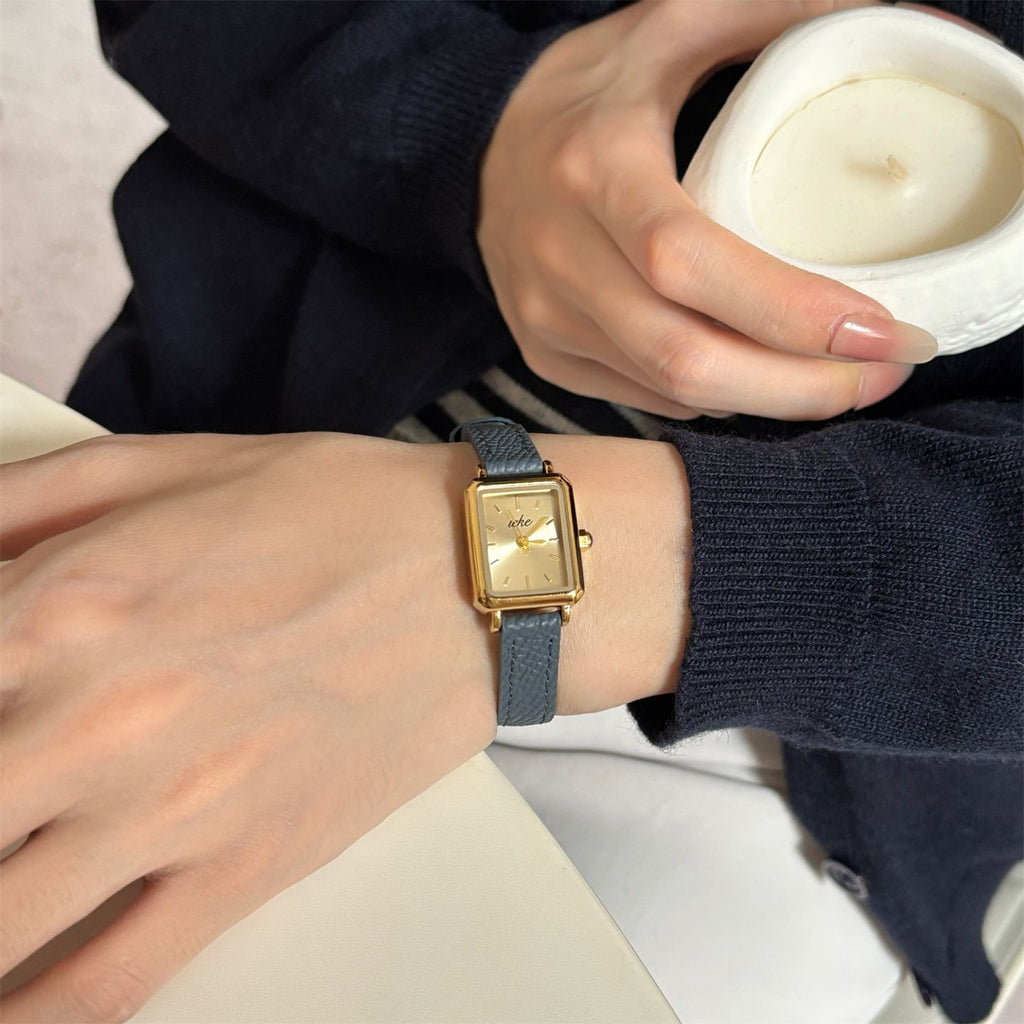 IEKE Preppy Academic Rectangular Tank Leather Watch - Collegiate Quartz Watch for Women
