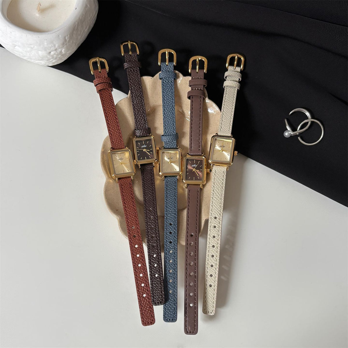 IEKE Preppy Academic Rectangular Tank Leather Watch - Collegiate Quartz Watch for Women