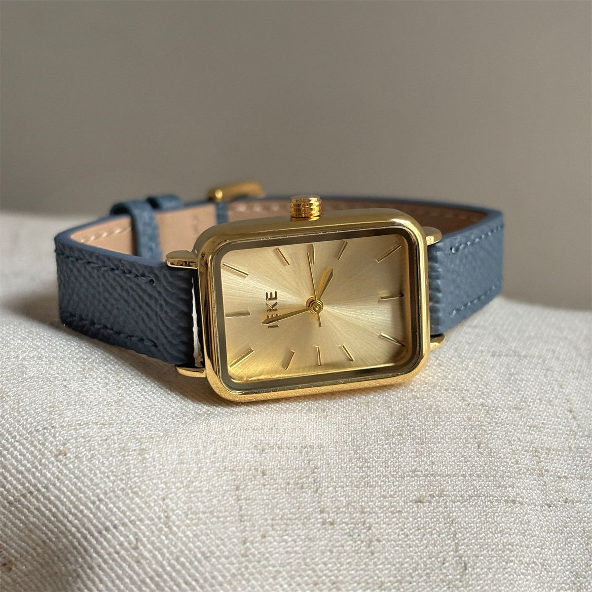 IEKE Vintage Estate Rectangular Tank Watch with Leather Strap - Quiet Luxury Quartz Watch for Women