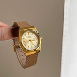 IEKE Korean Chic Petite Round Dial Leather Watch - Dainty Vintage Quartz Watch for Women