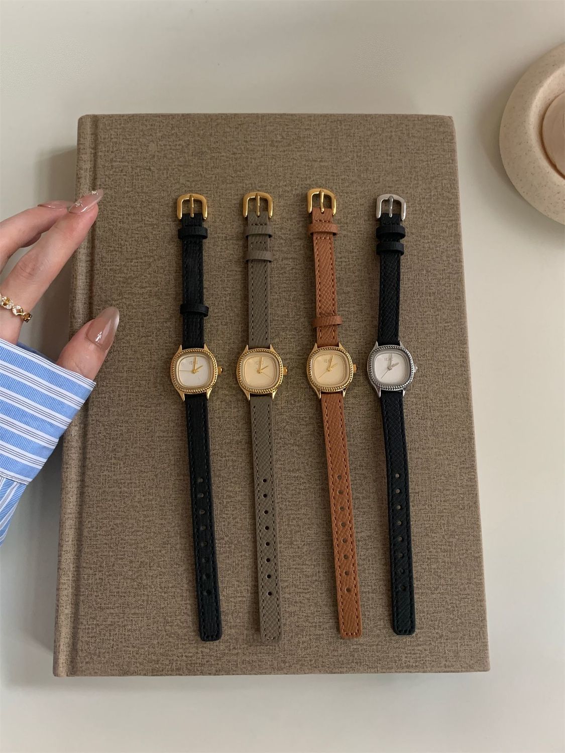 IEKE Woven Wicker Pattern Cushion Leather Watch - Basketweave Textured Quartz Watch for Women